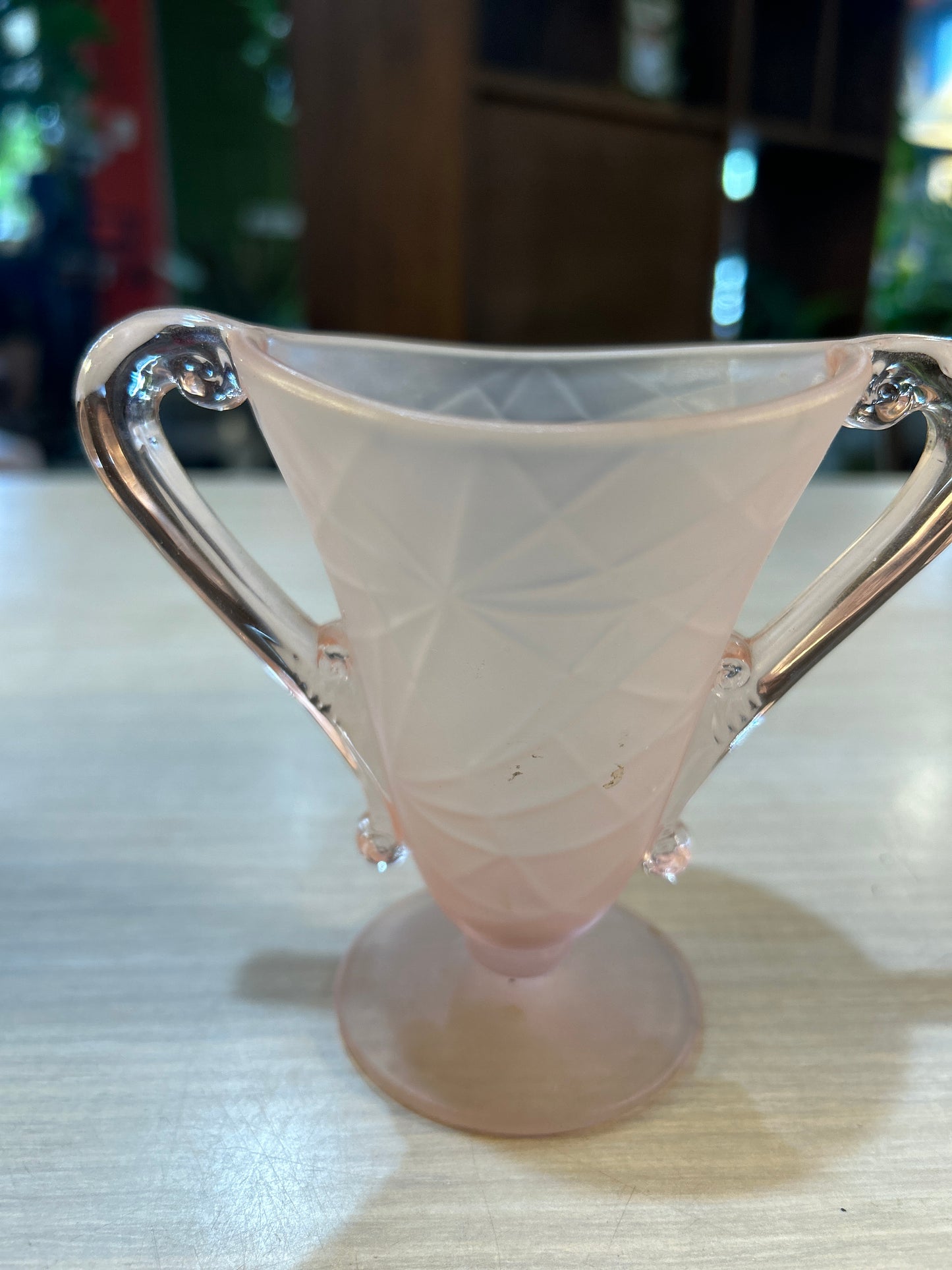 Antique Frosted Pink Rose Depression Glass Sugar Bowl