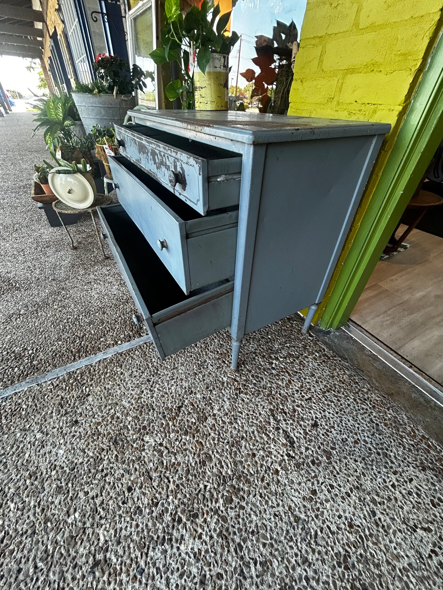 Blue Patina Metal Dresser/ Gardening Storage