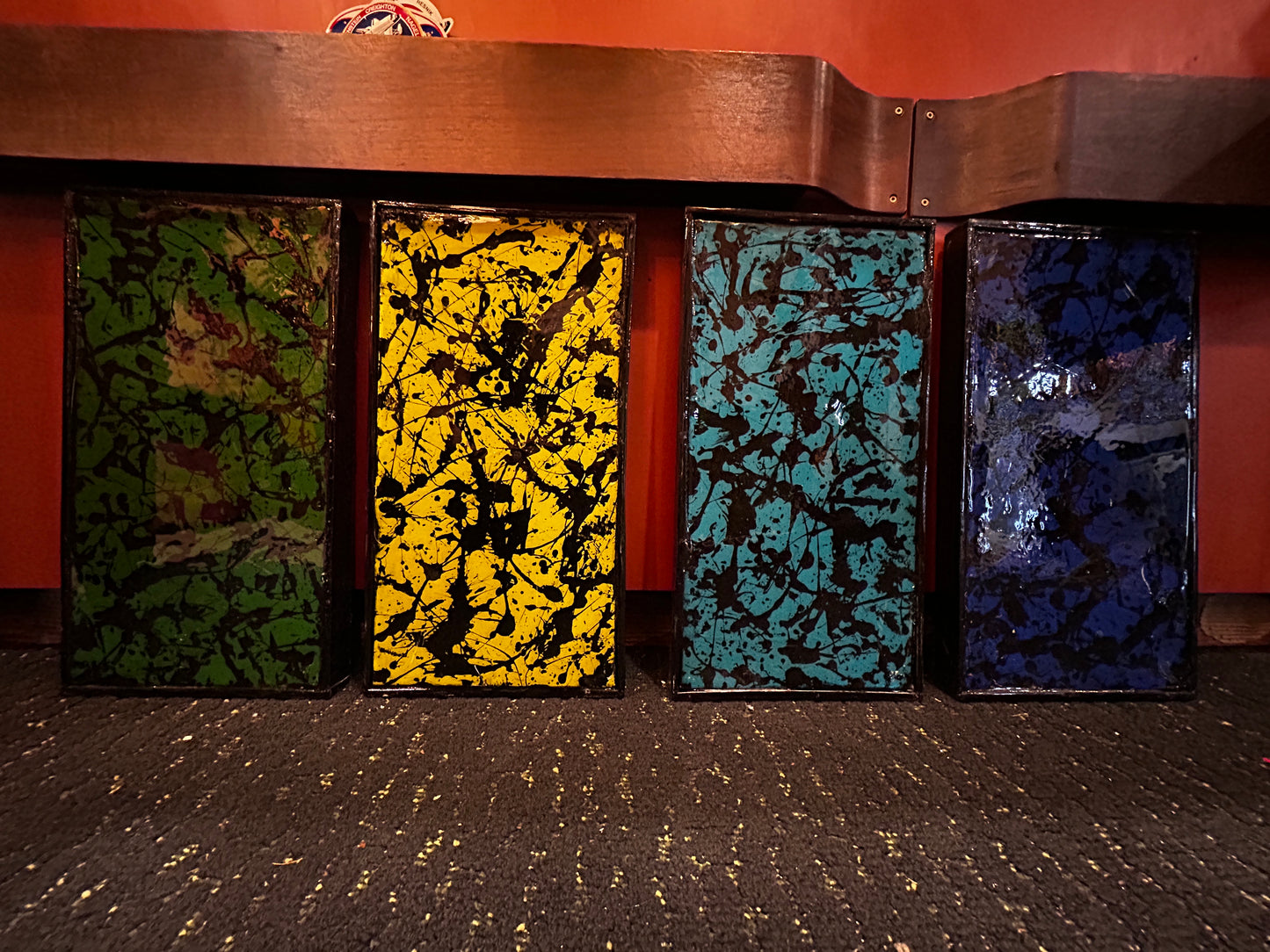 Jackson Pollock Inspired/Style Abstract Art Panels in Wood Frame