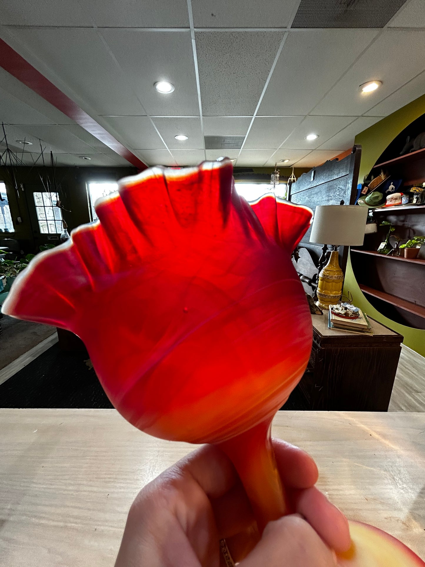Vintage Red Flame Imperial Slag Glass Pedestal Bowl