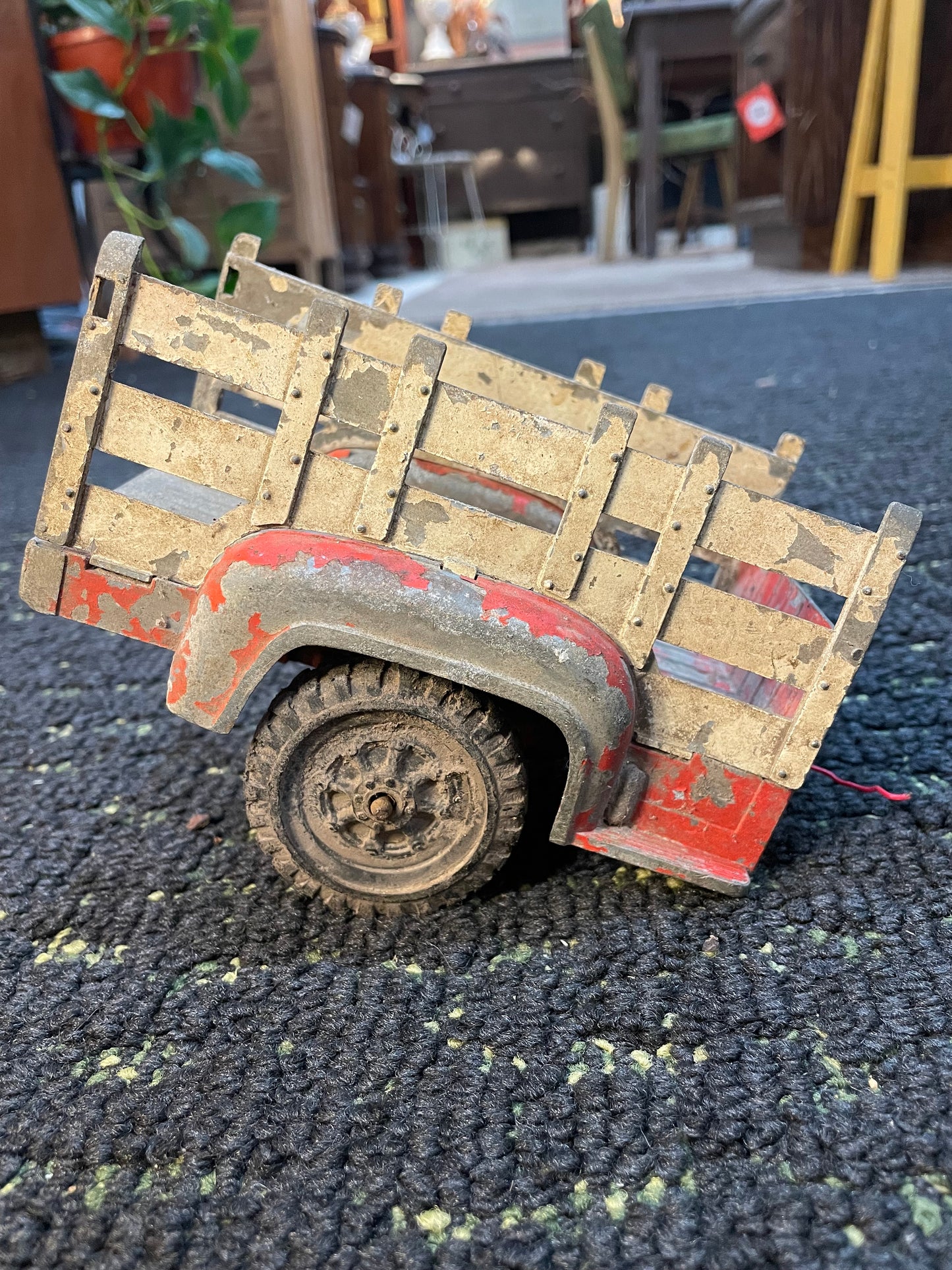Vintage HUBLEY Diecast Red Metal Truck Trailer- Original Red and White Paint