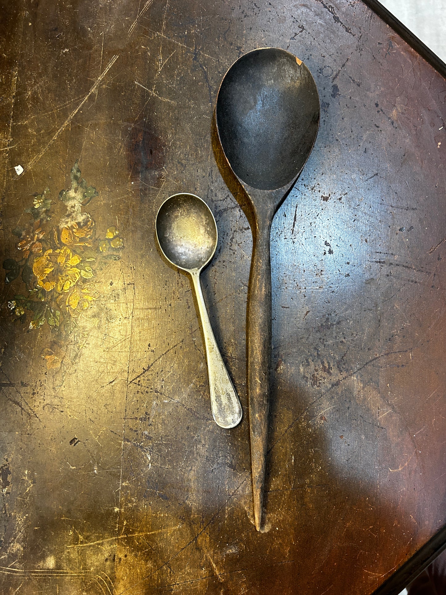 Opposites Attract- Albert Pick and Co. Silver and Primitive Wooden Spoon- Set of 2
