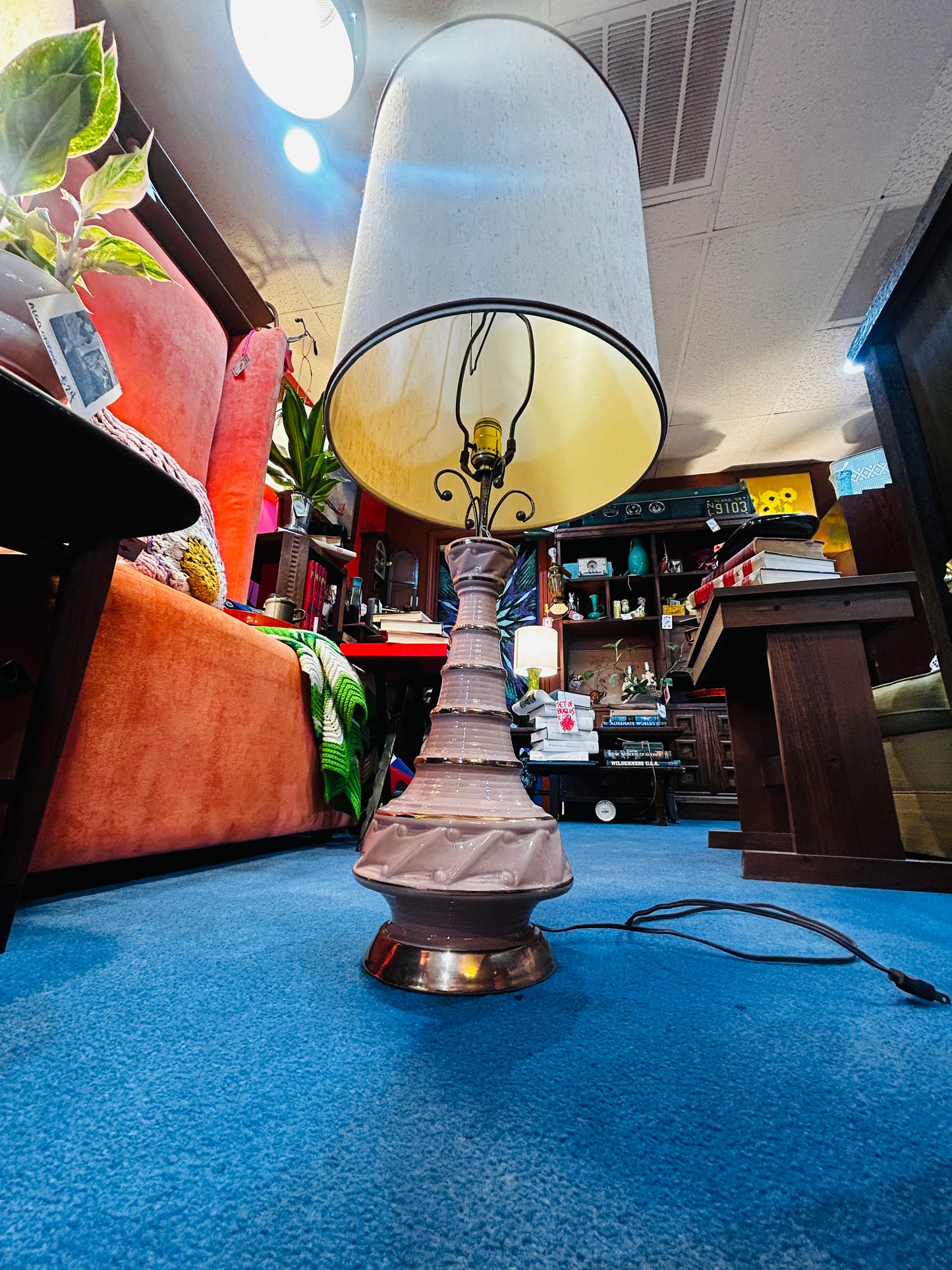 Vintage MCM Pink and Gold Lamp