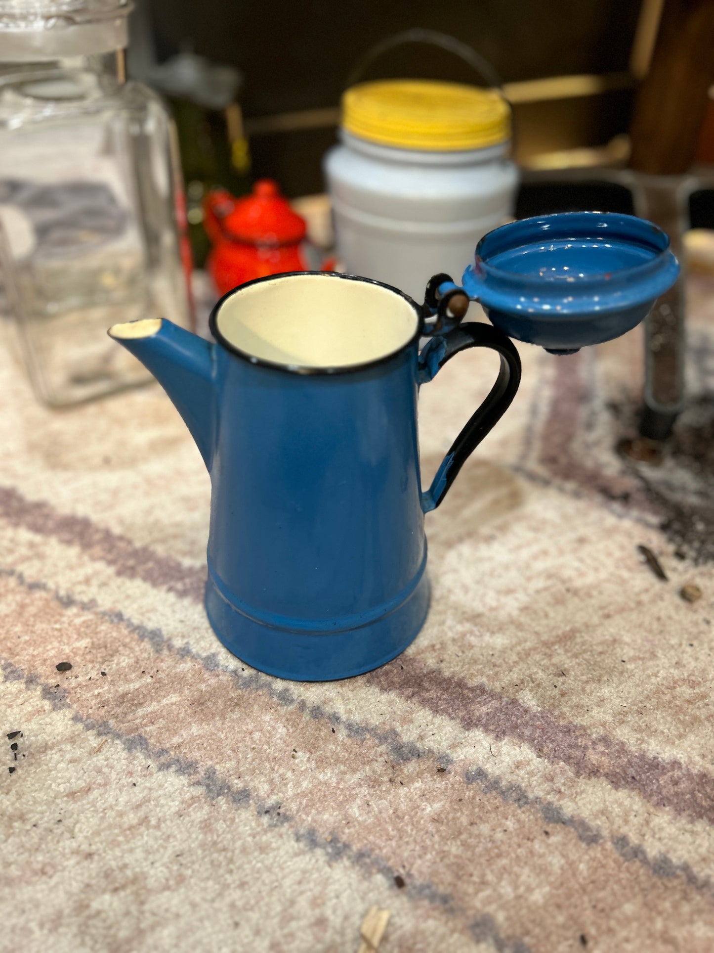 Vintage Enamel Polish Coffee Pot in Blue
