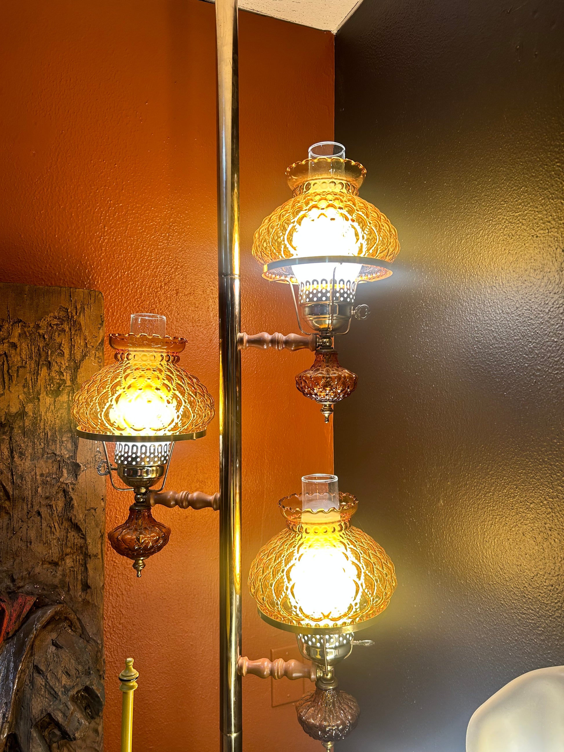 MCM Floor to Ceiling Amber Glass Lamp- All Original