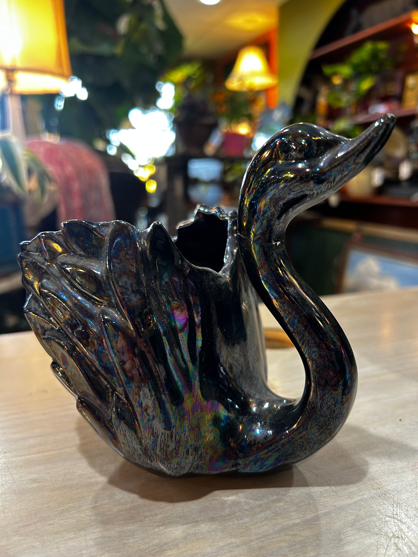 MCM Broke Neck Swan Vase- Iridescent