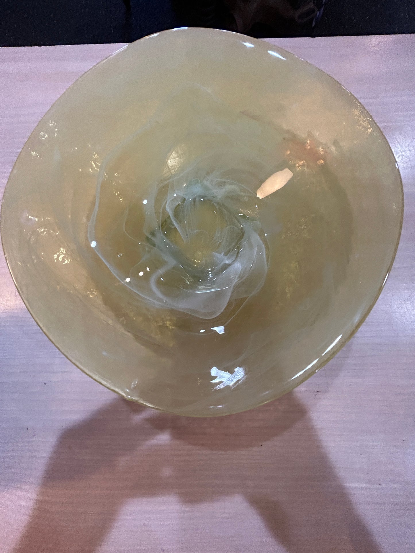 Mid Century Yellow and White Swirl Art Bowl