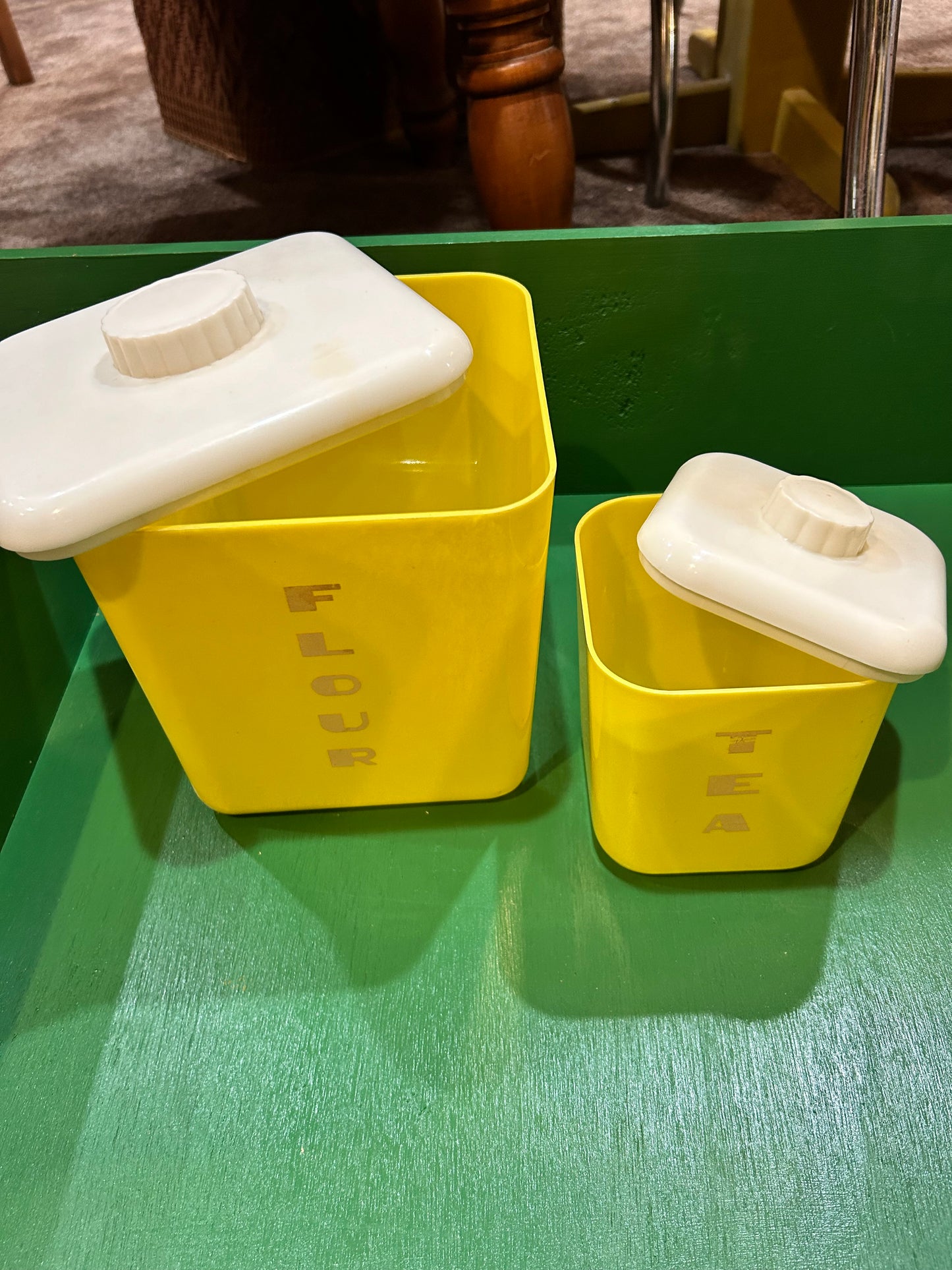 Vintage Lustro-ware Yellow Plastic Testing Canisters- Flour and Tea