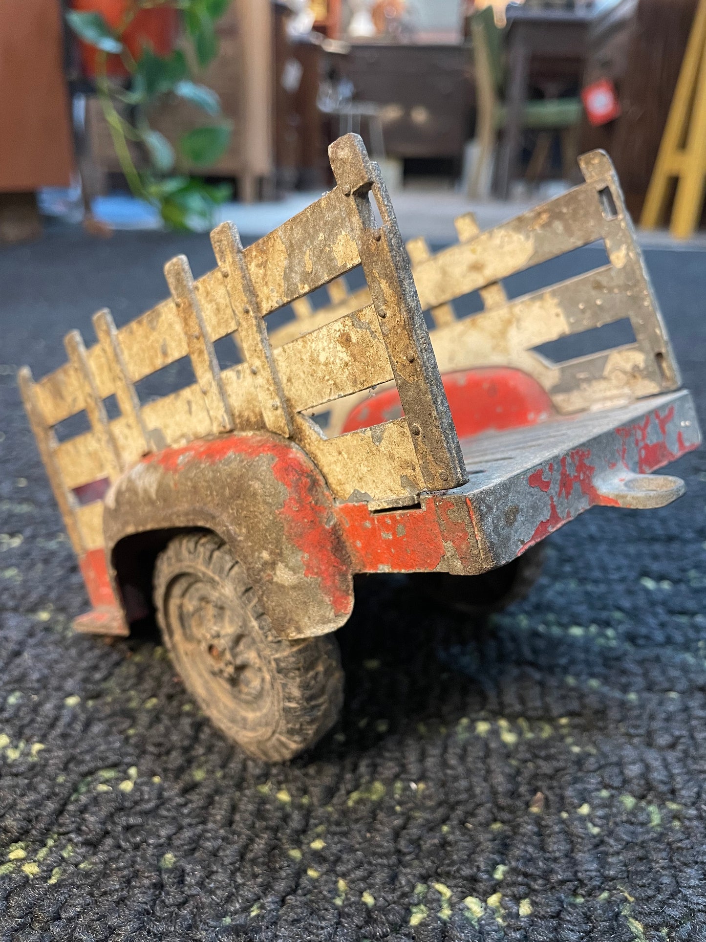 Vintage HUBLEY Diecast Red Metal Truck Trailer- Original Red and White Paint