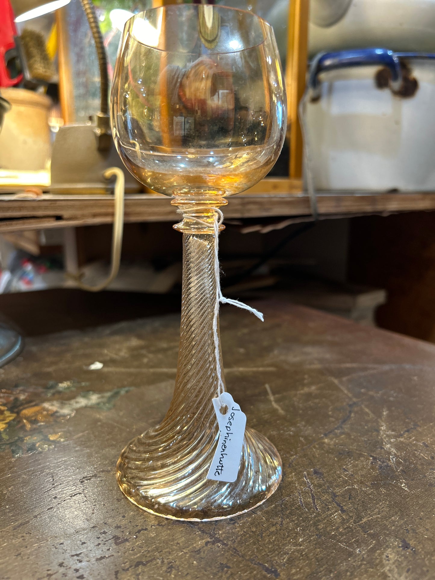 Josephinenhutte Peach Lustre Wine Hock Bohemian Roemer Beehive Stem-GORGEOUS