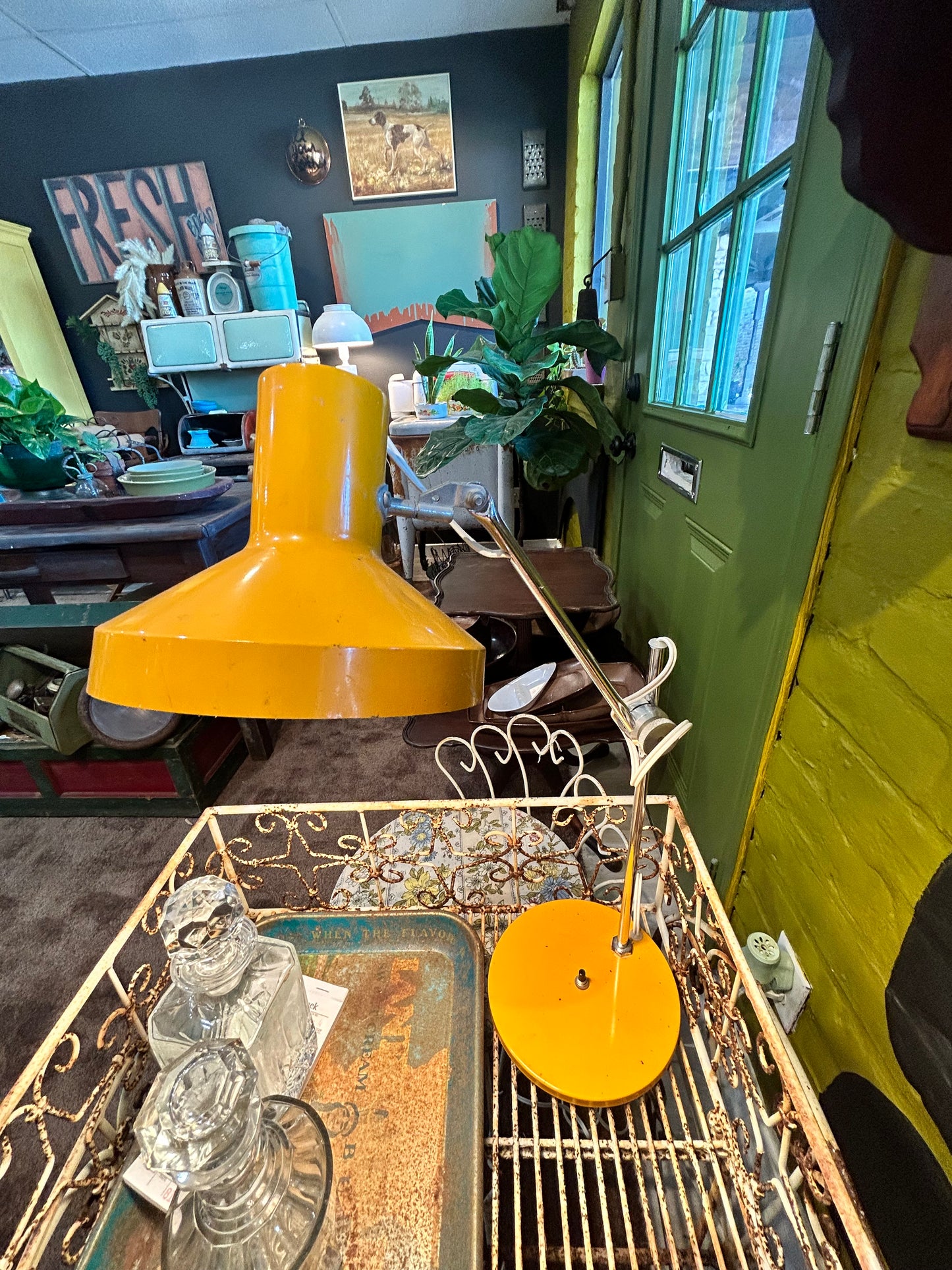 Vintage MCM Bright Yellow Metal Desk Lamp