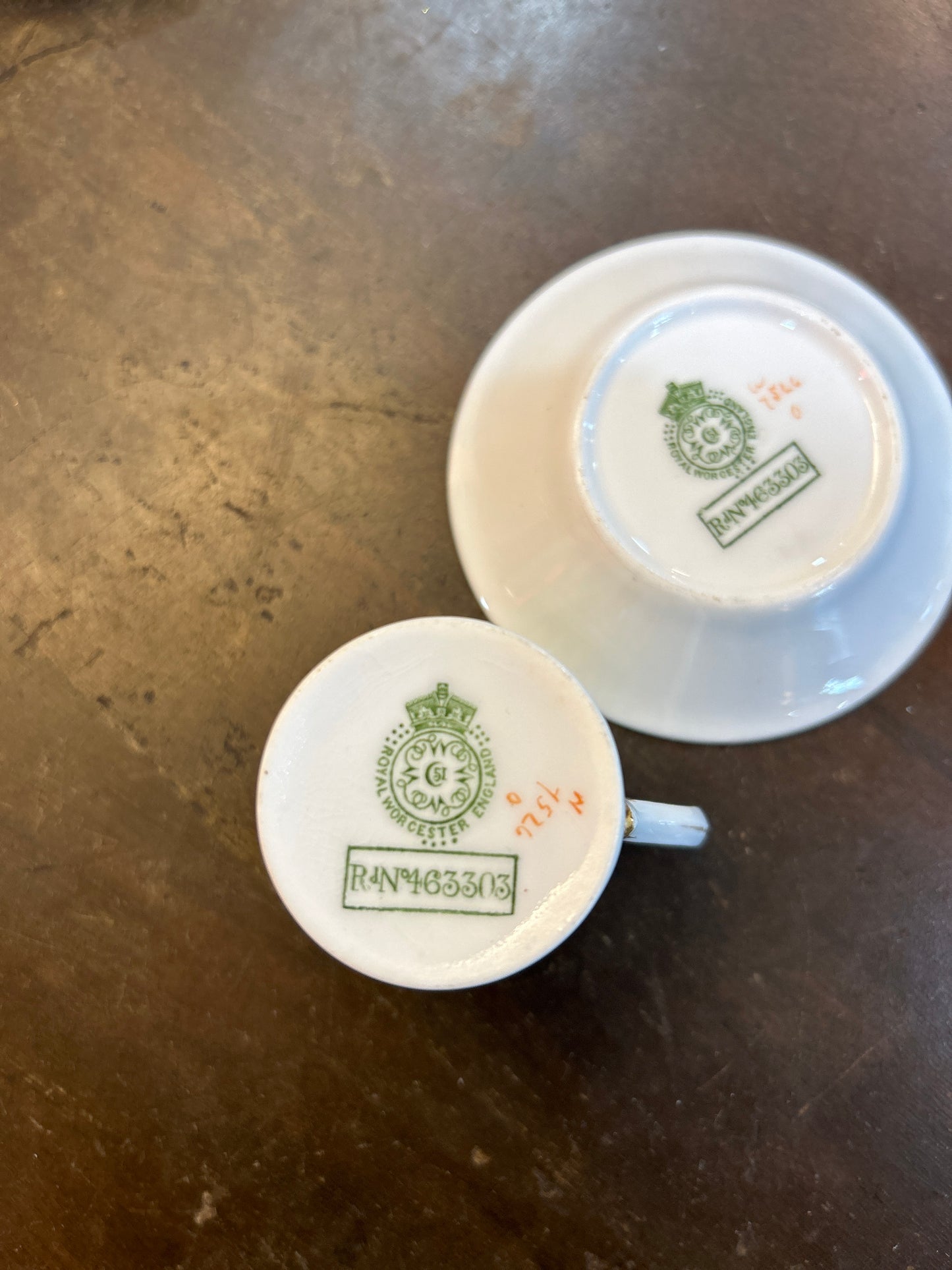 Royal Worcester England Demitasse Teacup and Saucer Set