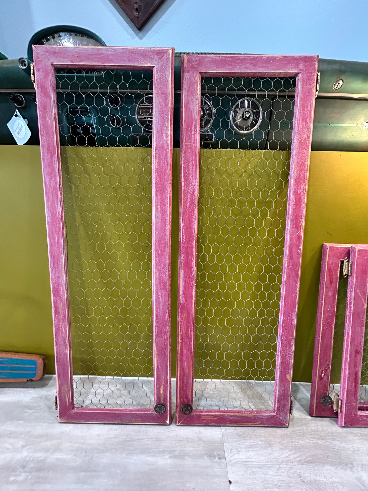Faded Red/Pink Chicken Wire Frames/Cupboard Doors