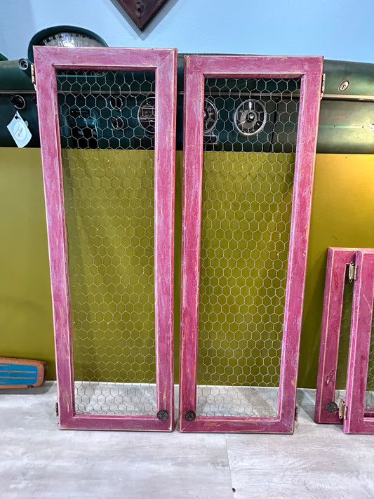 Faded Red/Pink Chicken Wire Frames/Cupboard Doors