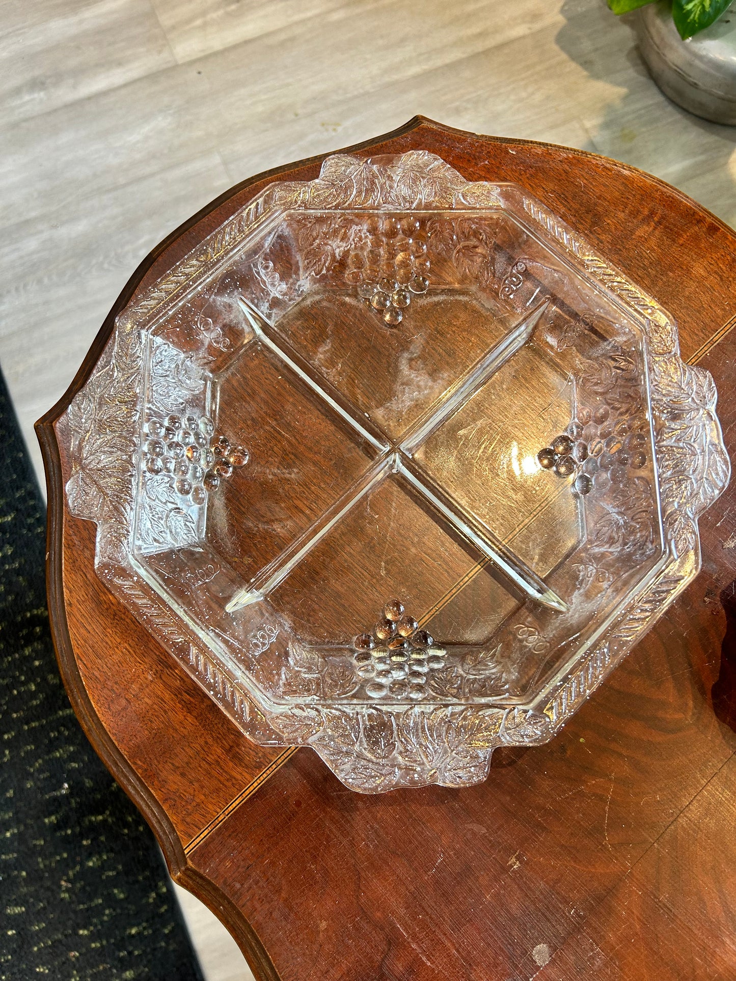 Vintage Jeannette Glass Divided Platter- Grape Design