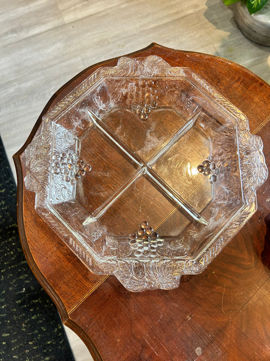 Vintage Jeannette Glass Divided Platter- Grape Design
