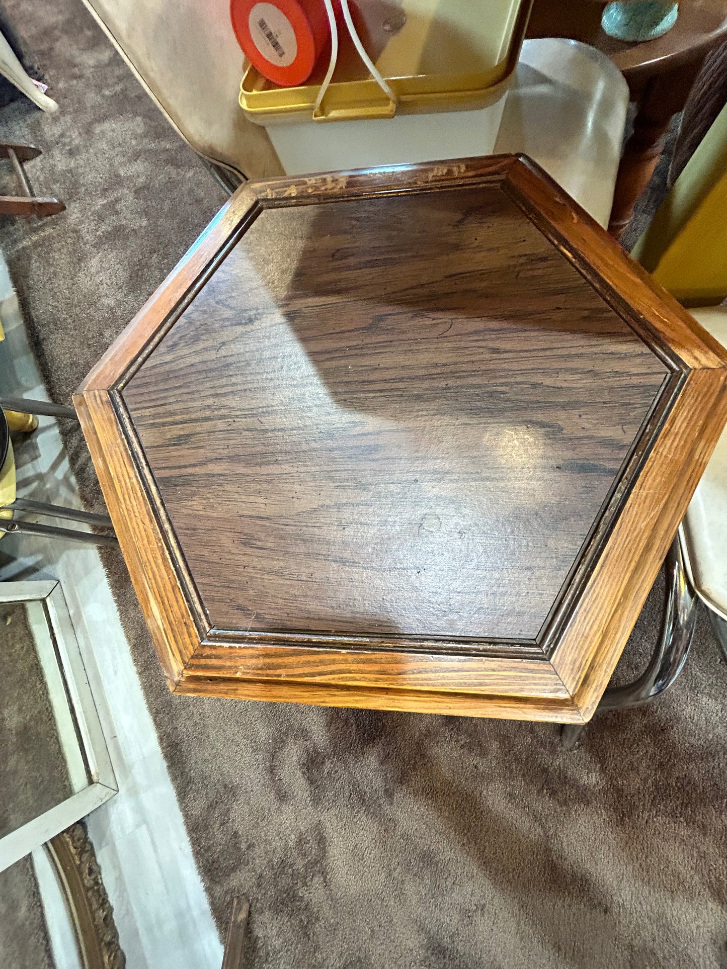 MCM Octagon Side/End Table- Faux Wood