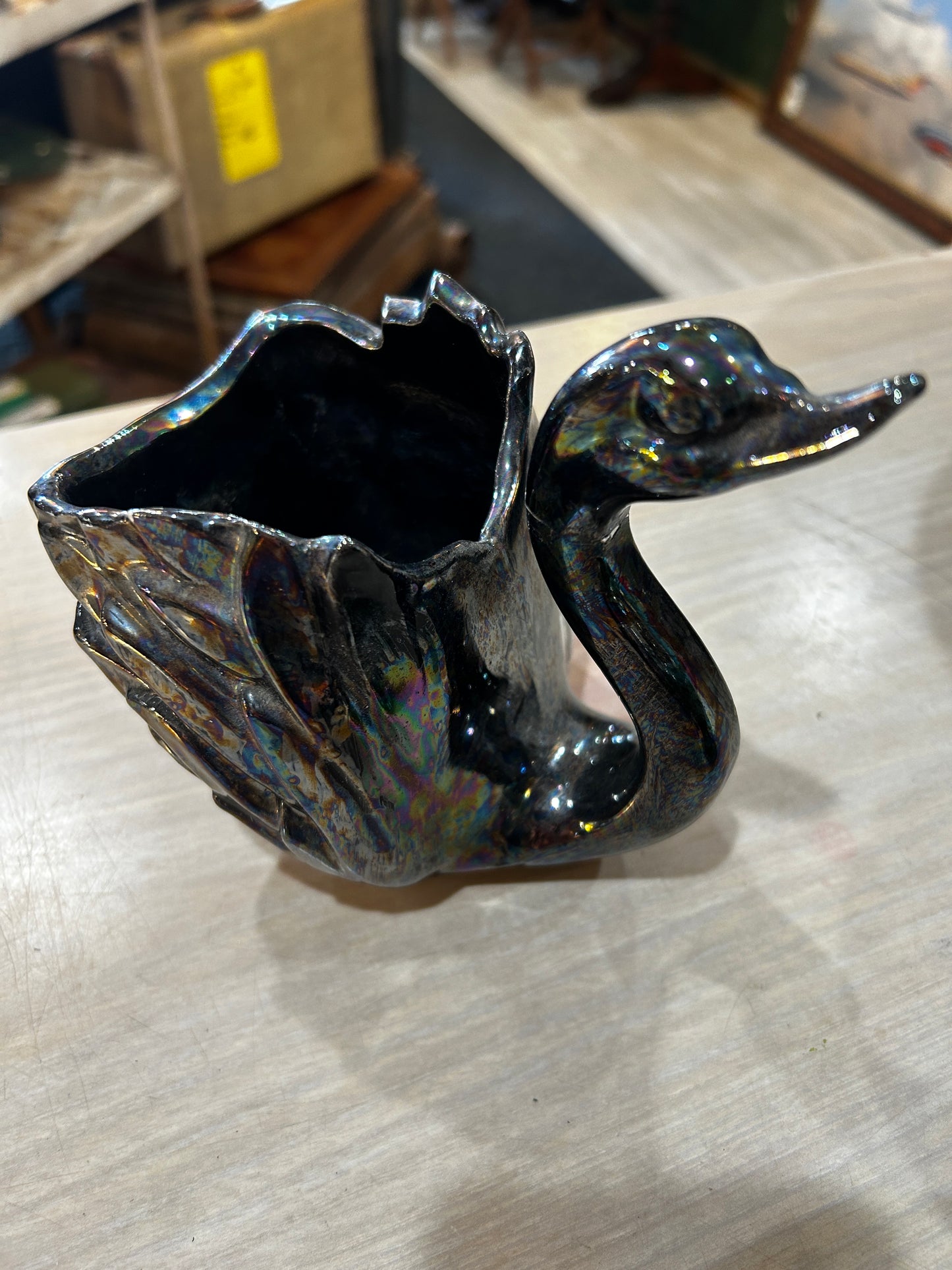 MCM Broke Neck Swan Vase- Iridescent