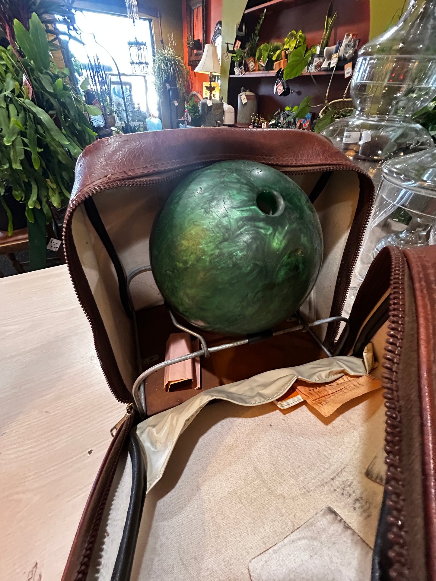 Vintage Leather Bowling Bag and Ball