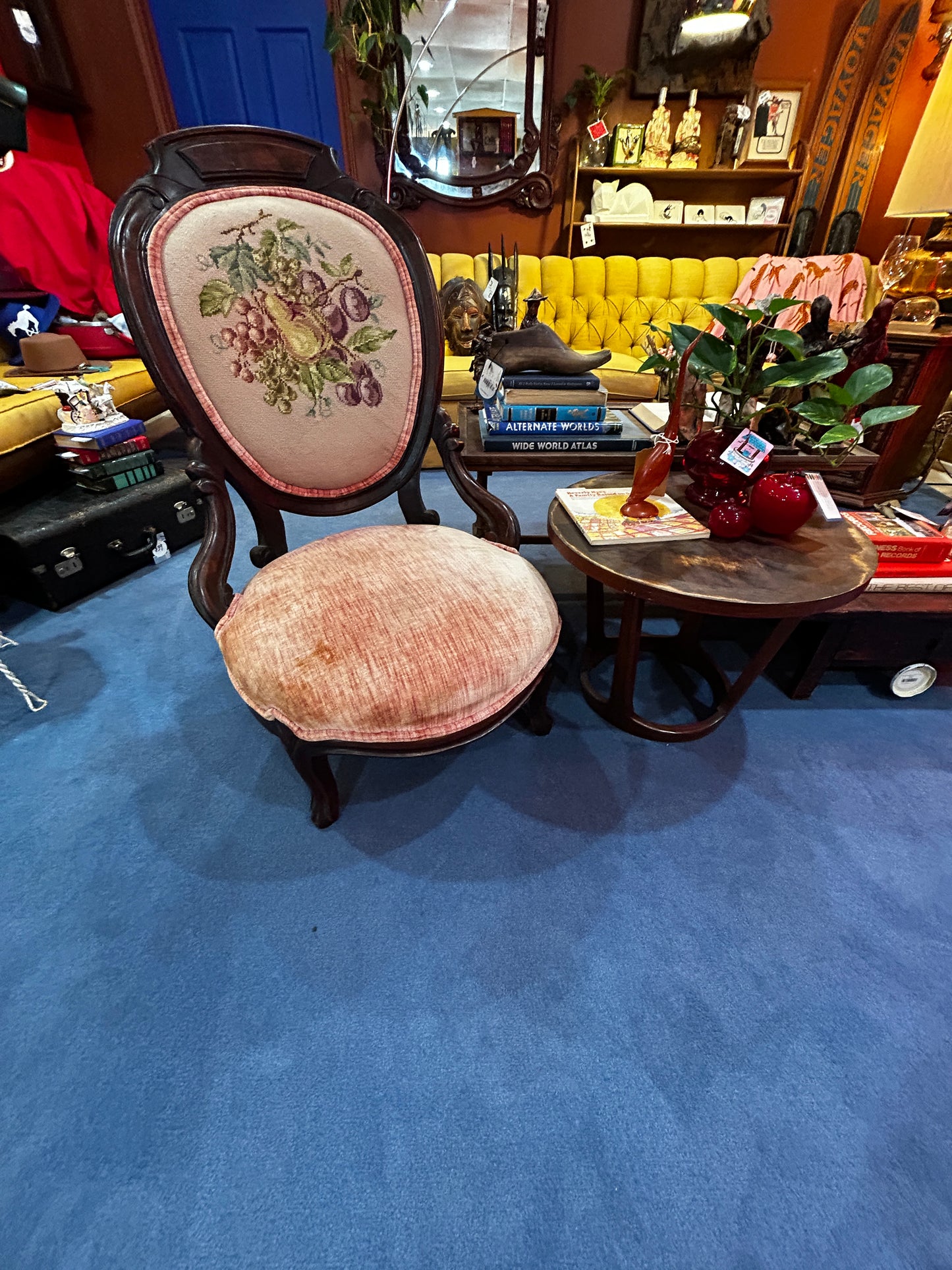 Set of 2 Pink Velvet Mahogany Needlepoint Parlour Chairs