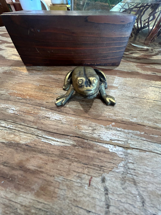 Vintage Solid Brass Frog- Hinged Trinket/Key/Ashtray/Pill Box-