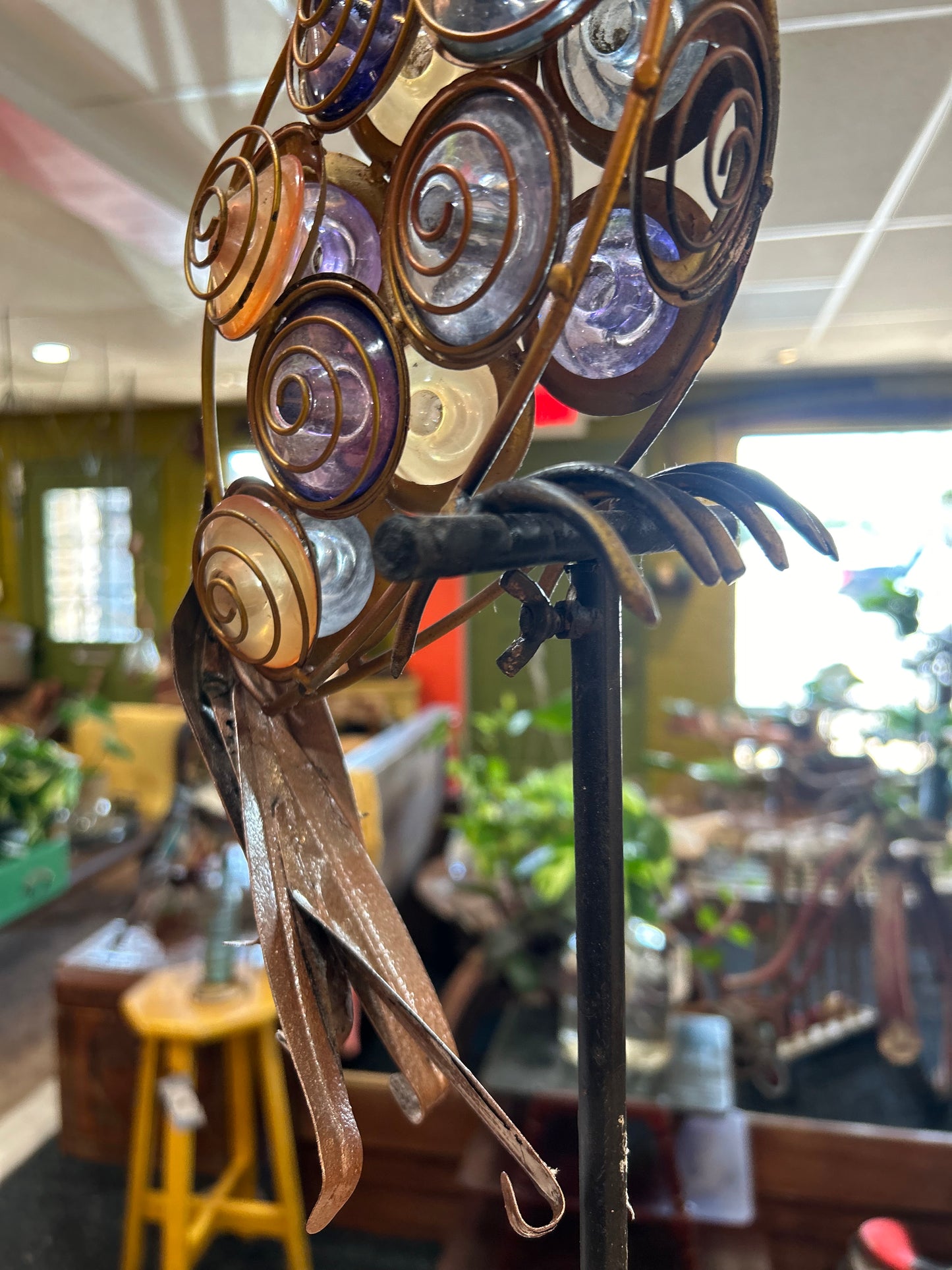 Art Deco Yard Parrot- Metal and Colorful Glass