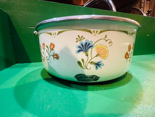 Vintage Metal Enamelware Kobe Bowl- Floral Print