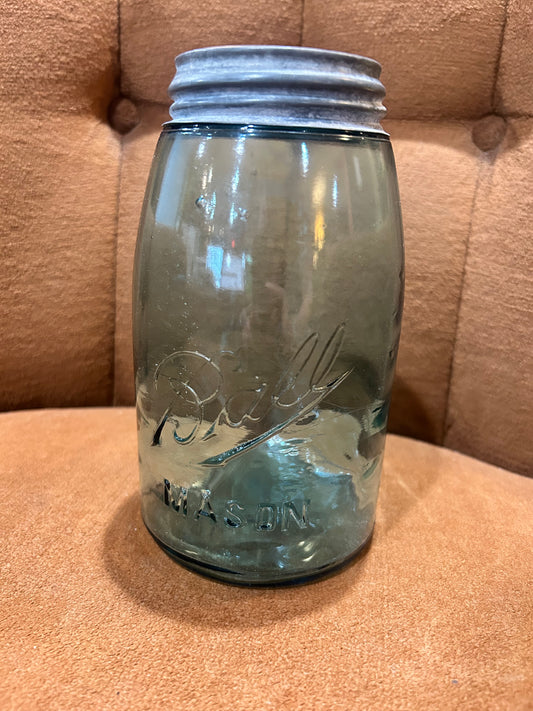 1900-1910 Light Aqua Bell Mason Jar with Original Lid- RARE