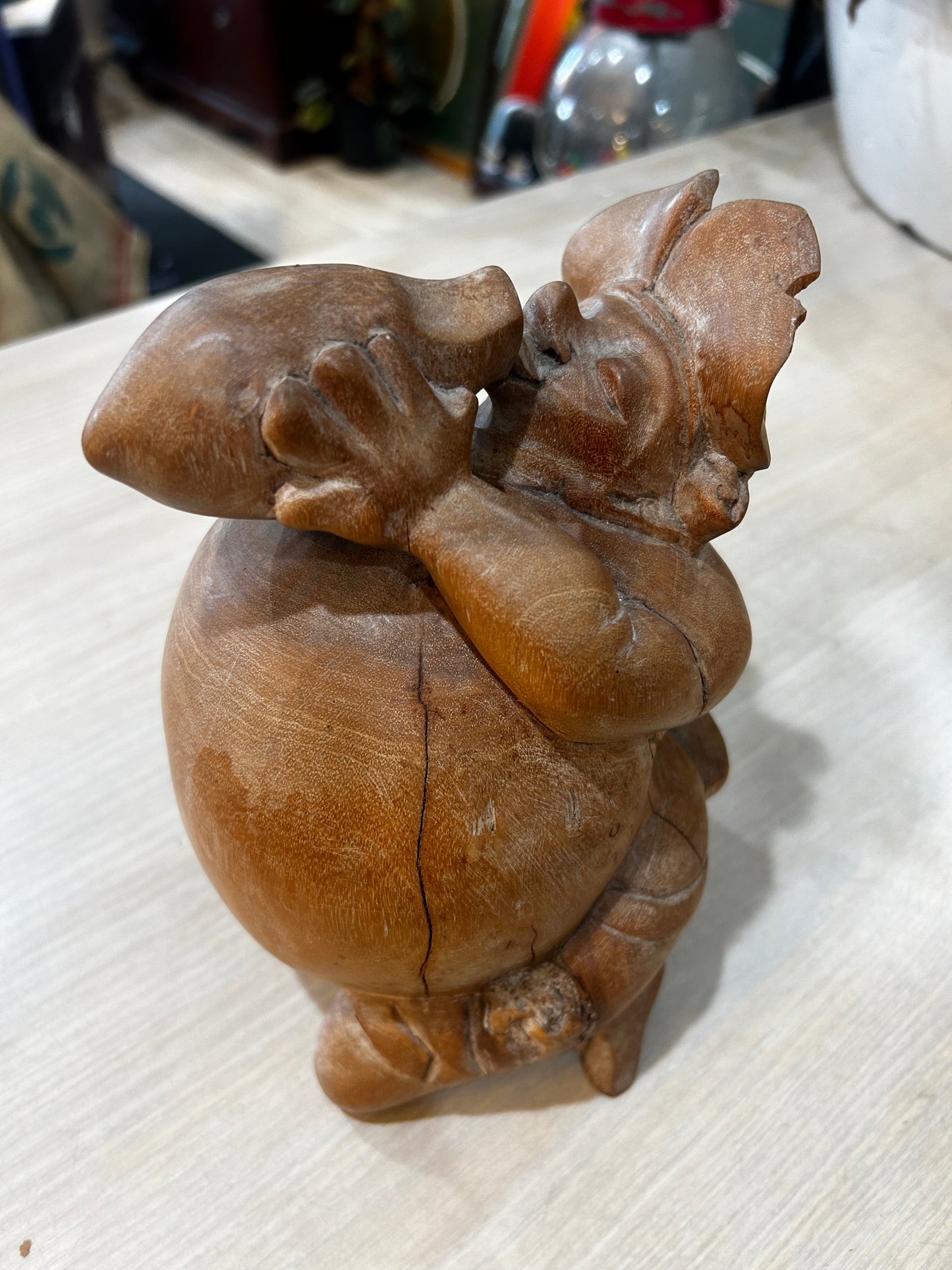 Wooden Balinese Drinking Man- Belly Pop