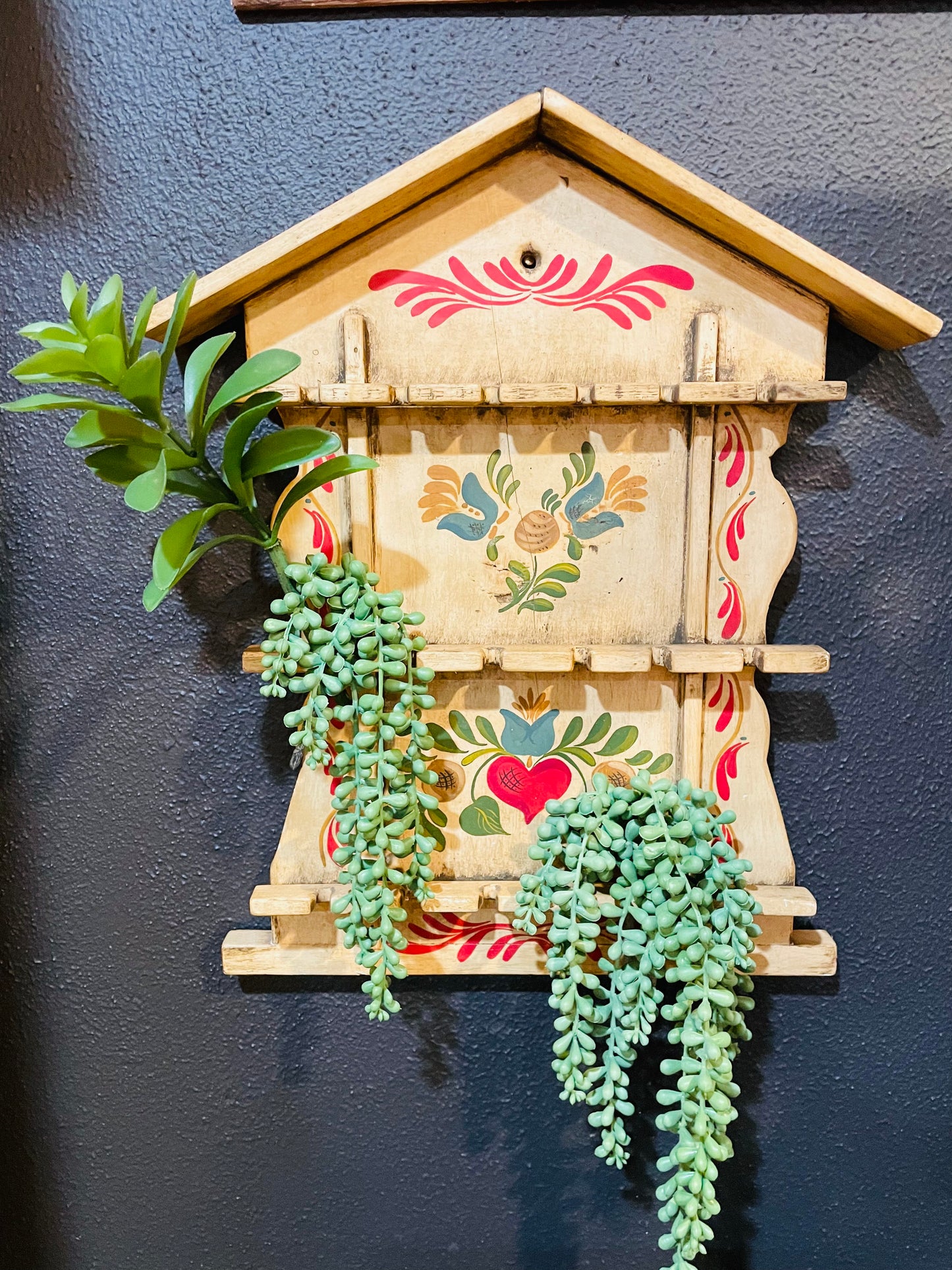 Antique Wooden Spoon Collection Display- Hand Painted