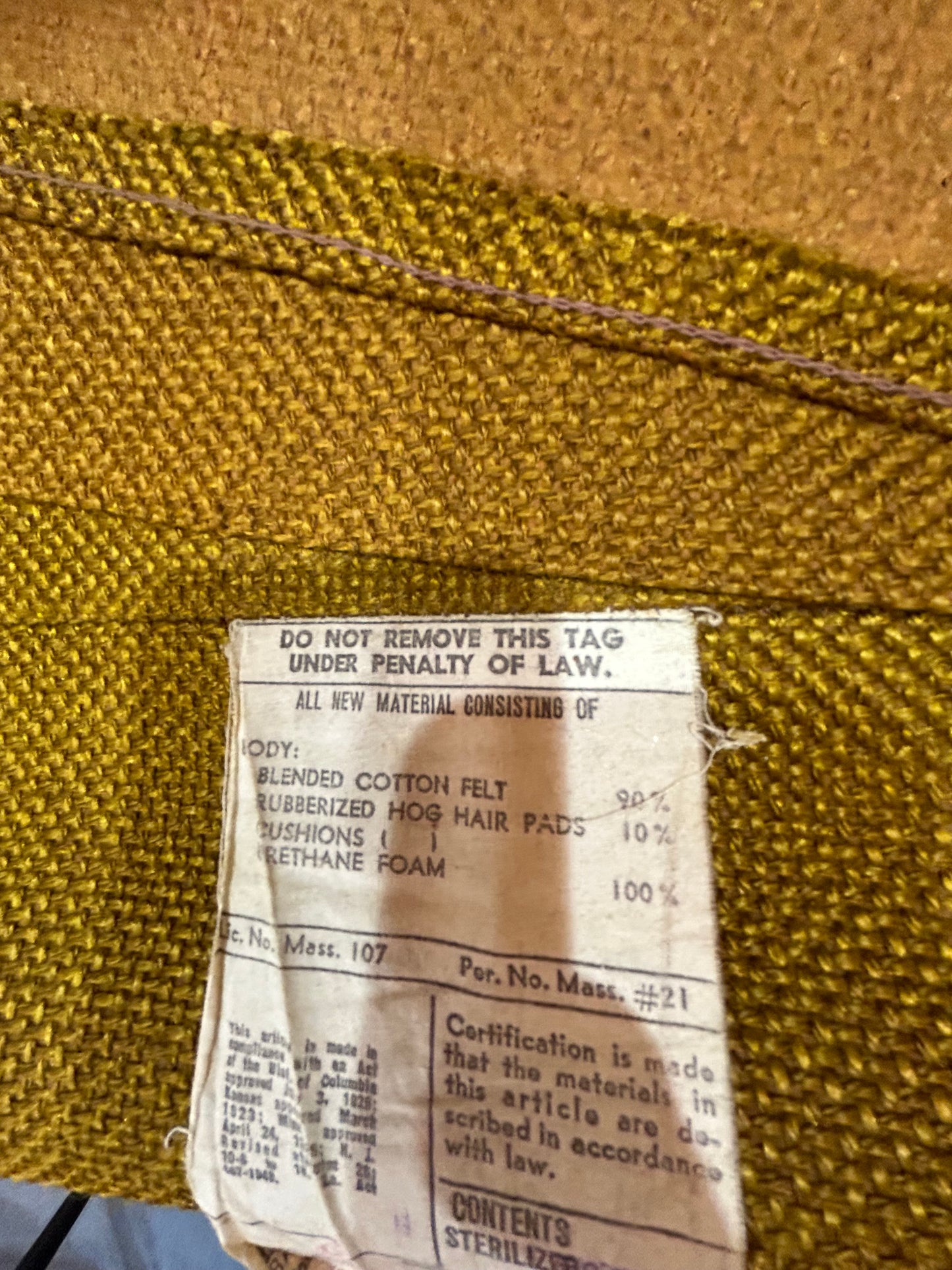Vintage Chartreuse Felt Wingback Chair
