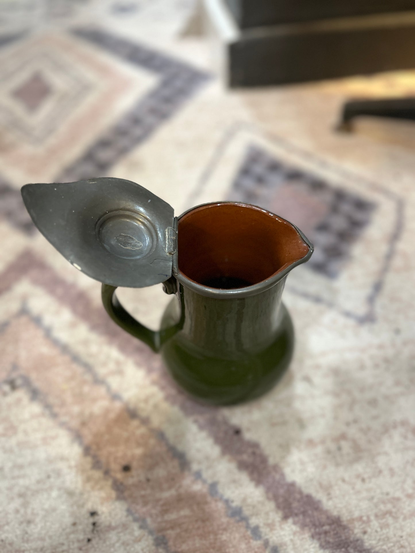 Green Ceramic Creamer Pot with Silver Lid