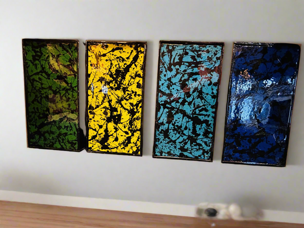 Jackson Pollock Inspired/Style Abstract Art Panels in Wood Frame