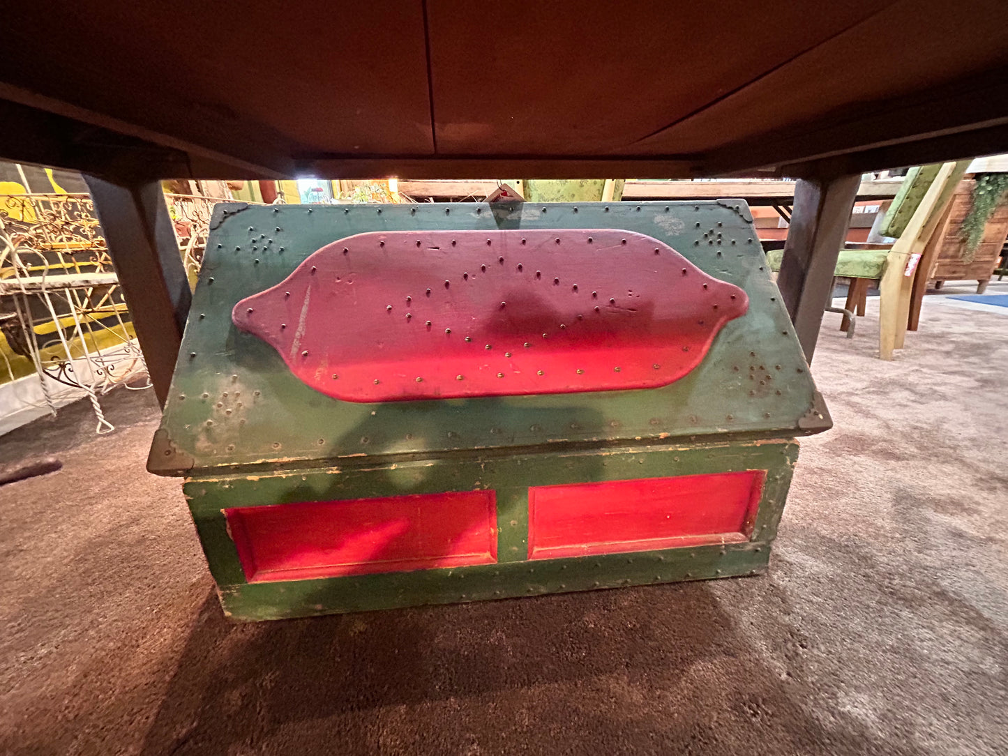 Antique 19th Century Wooden and Decorative Nail Chest