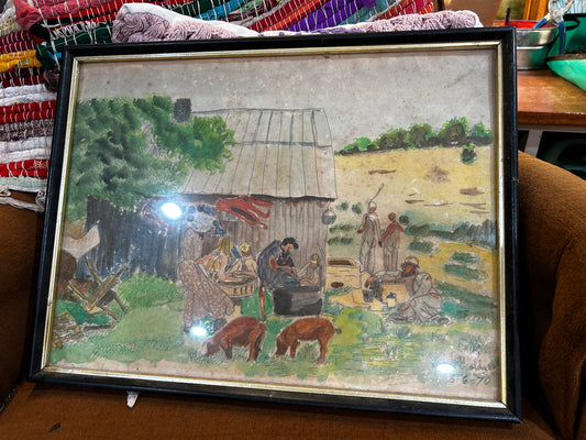 Framed Primitive Water Color- Signed/Dated