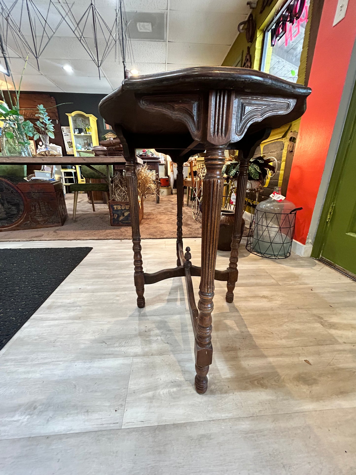 Antique Wooden Oval Side Table with Undercut Center Design