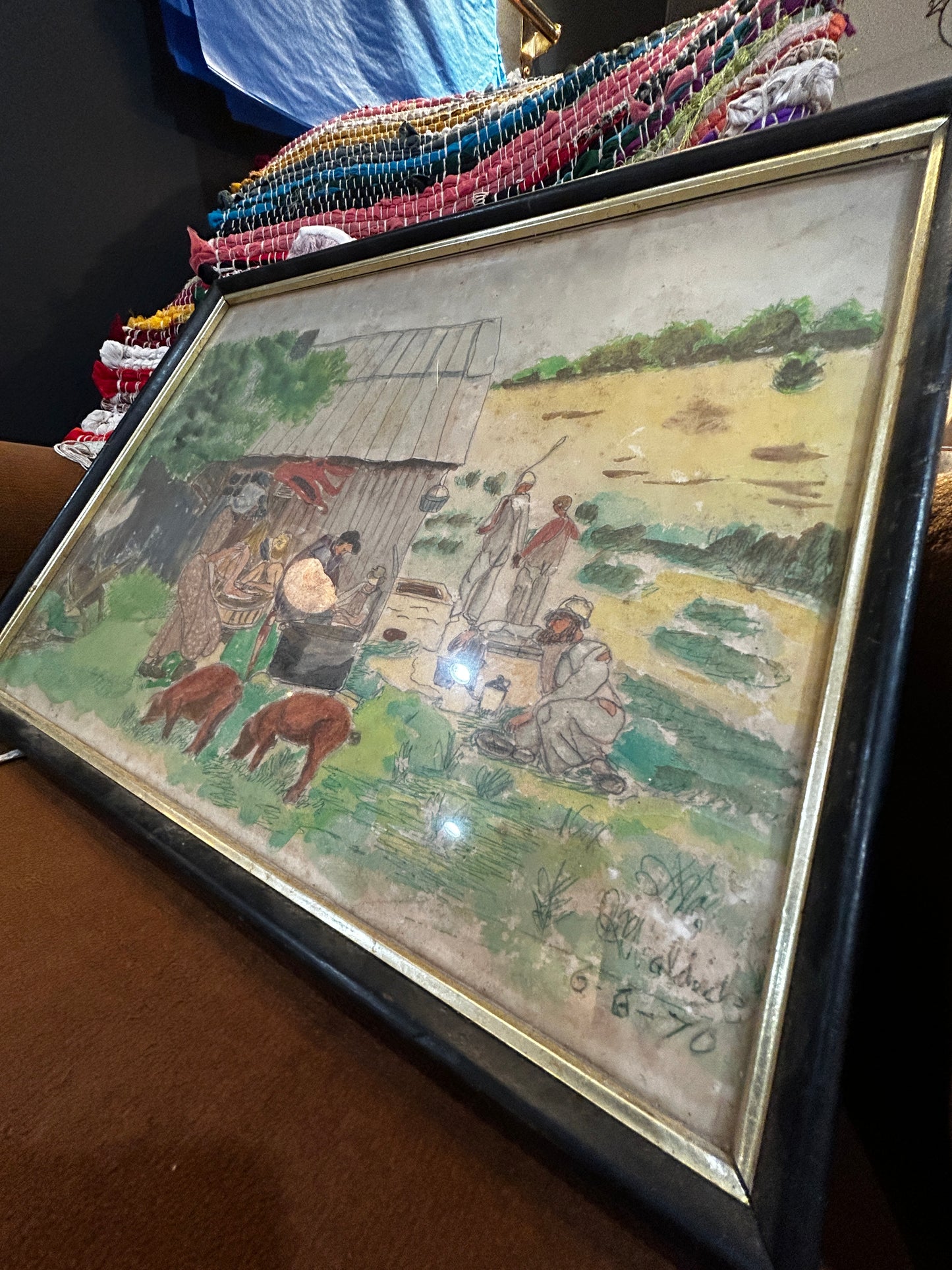 Framed Primitive Water Color- Signed/Dated