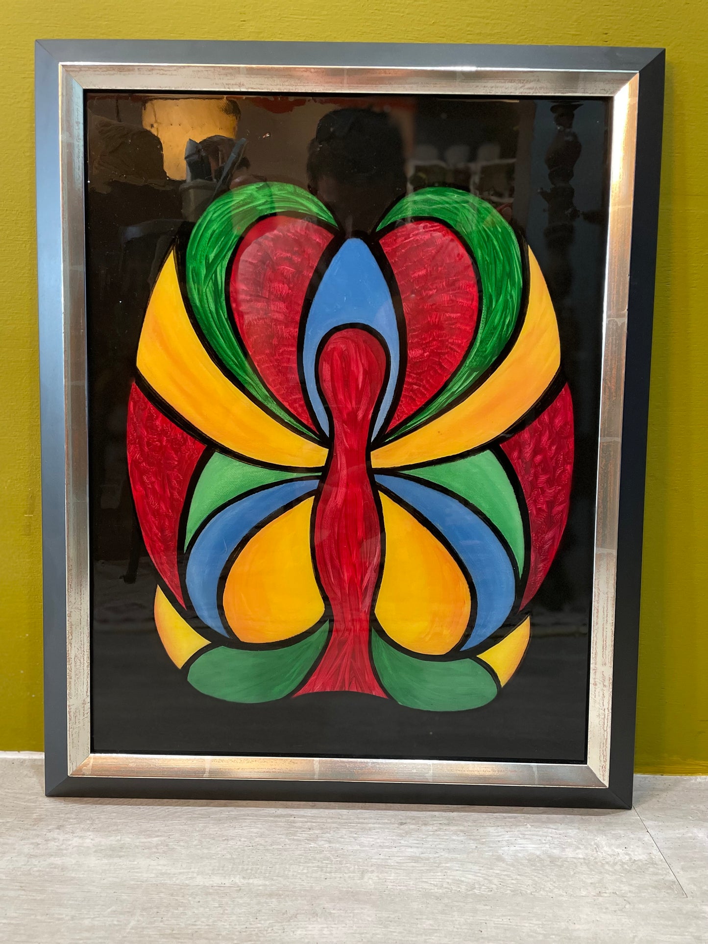 Set of 2 Abstract Flower And Butterfly on Canvas- Primary Colors- Signed Originals