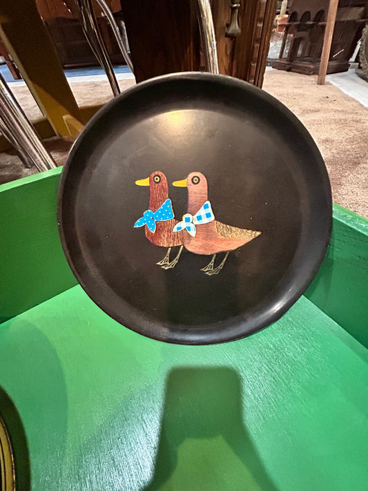 Vintage Couroc Monterey Tray with Wood Inlay Bandana Ducks