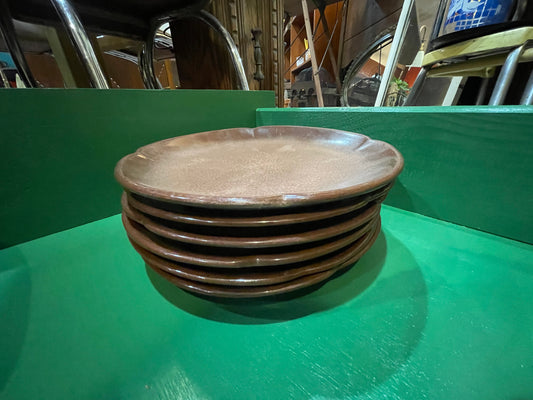 Vintage Frankoma Pottery Dinner Plates- Plainsmen Brown- Set of 6