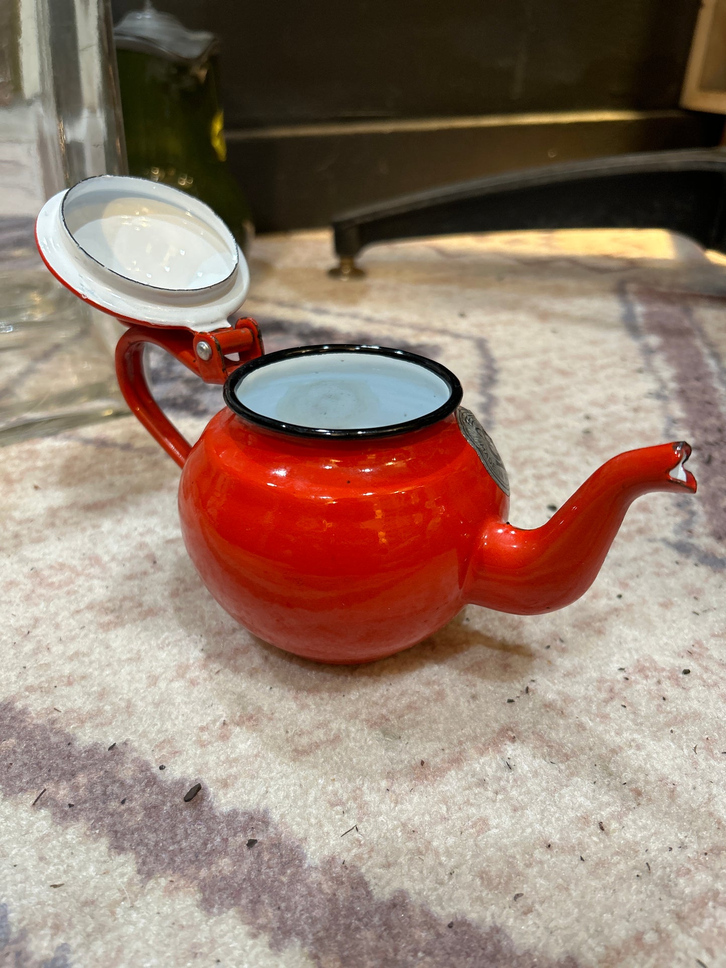 Rare Romanian Enamel Teapot- Red