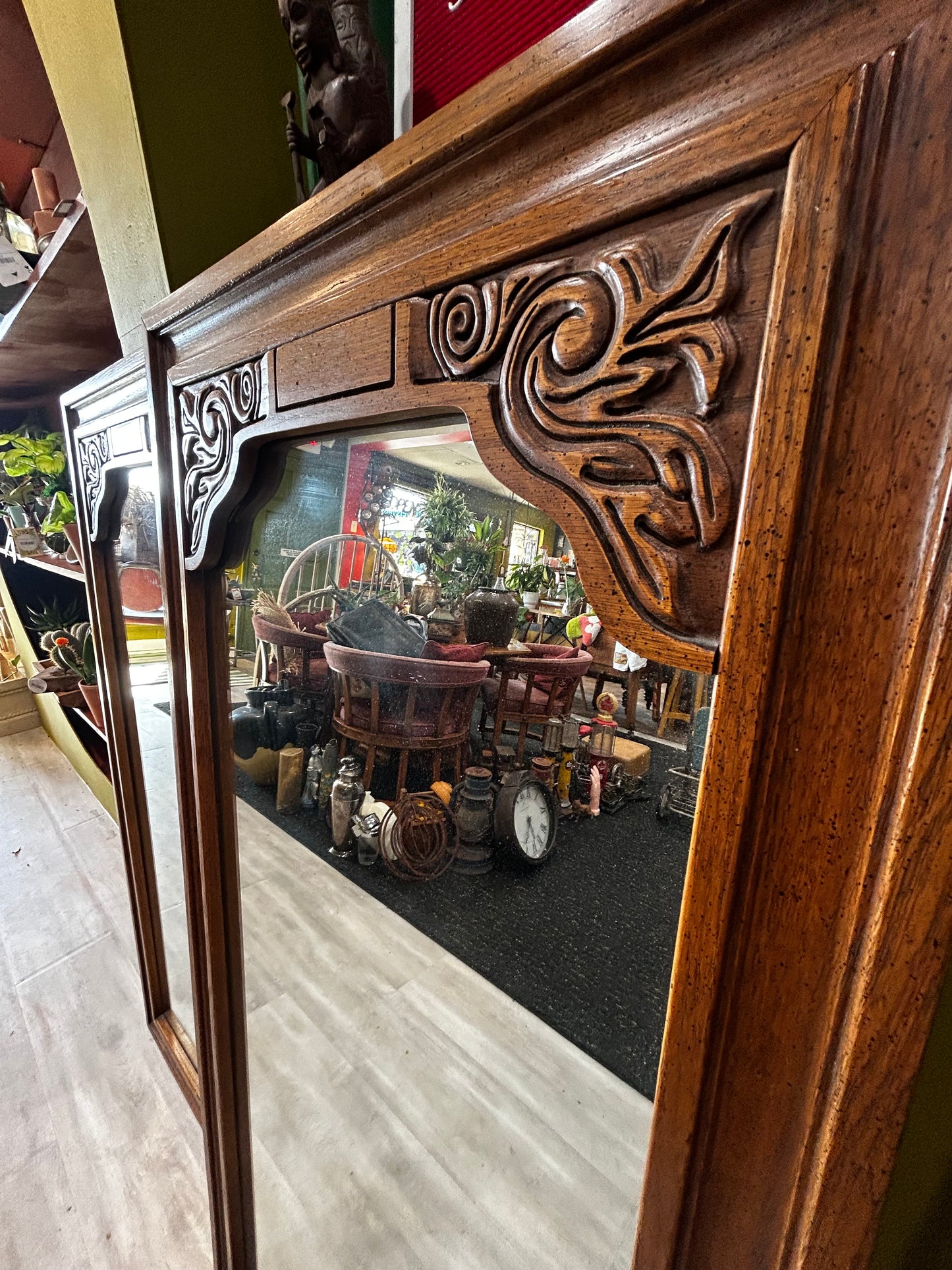 Vintage MCM Wooden Intricate Design Wall Mirror