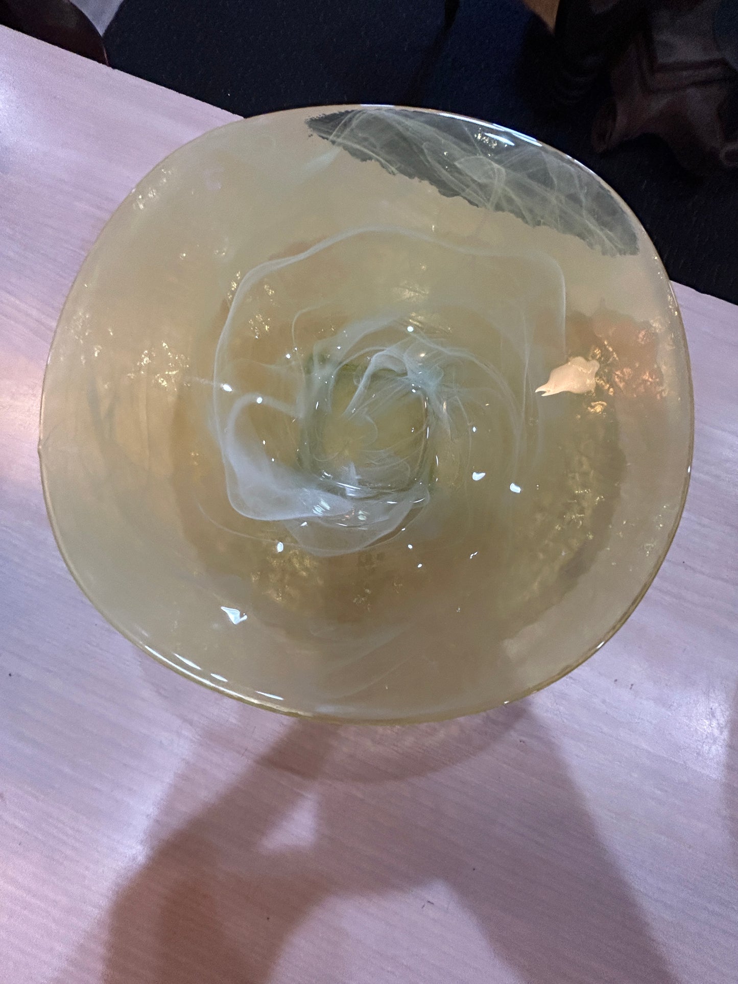 Mid Century Yellow and White Swirl Art Bowl