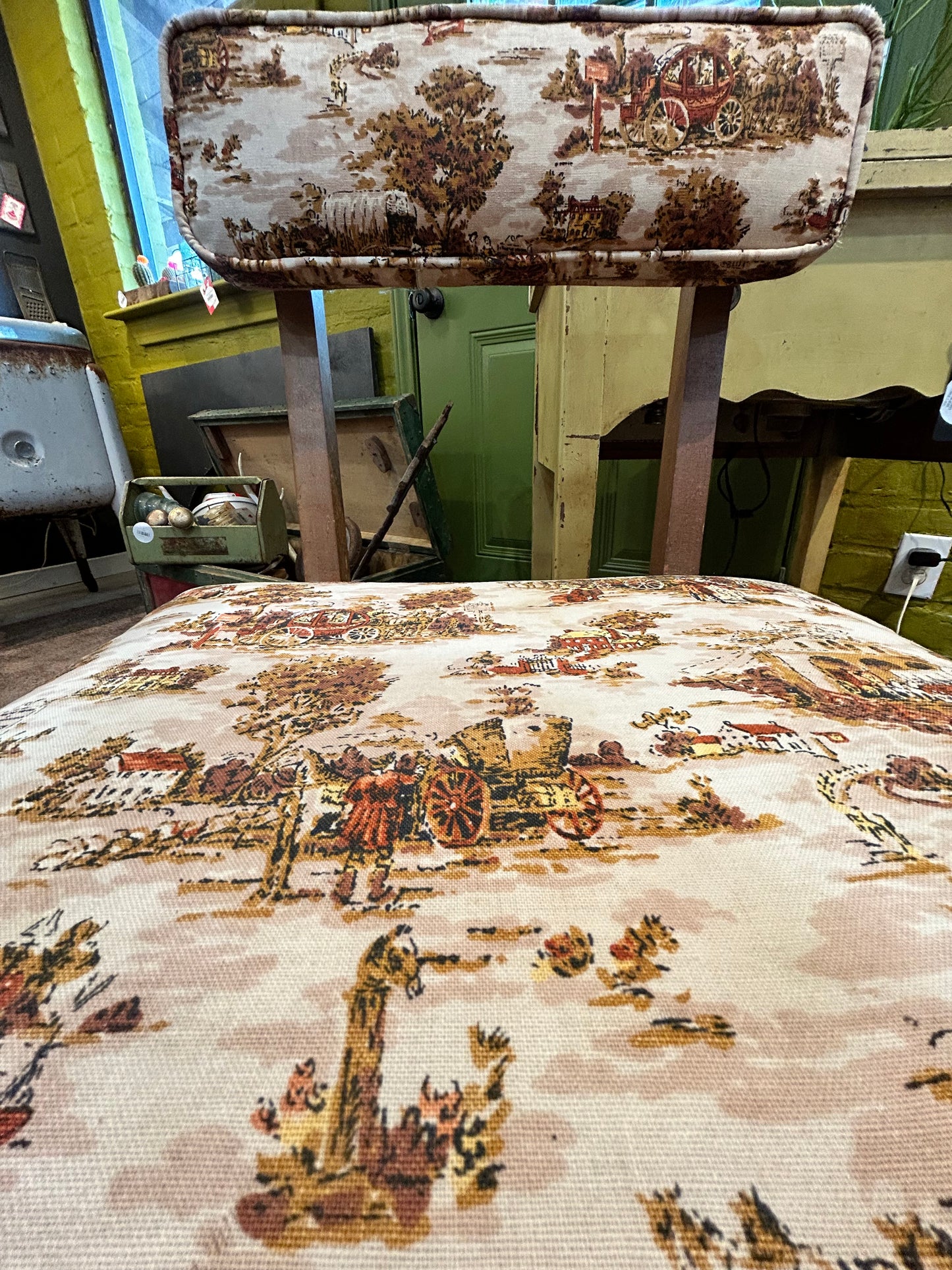 Vintage Sewing Chair With Storage- Early American Fabric