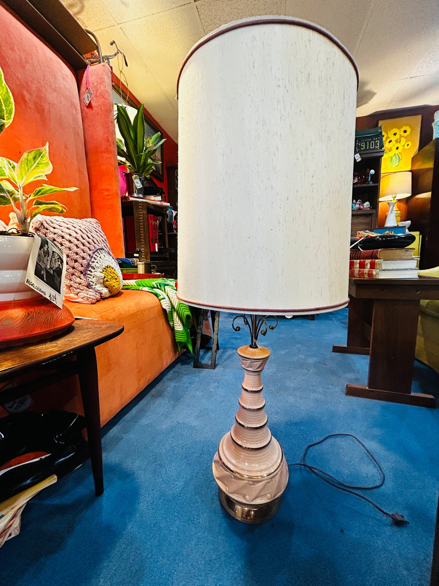 Vintage MCM Pink and Gold Lamp