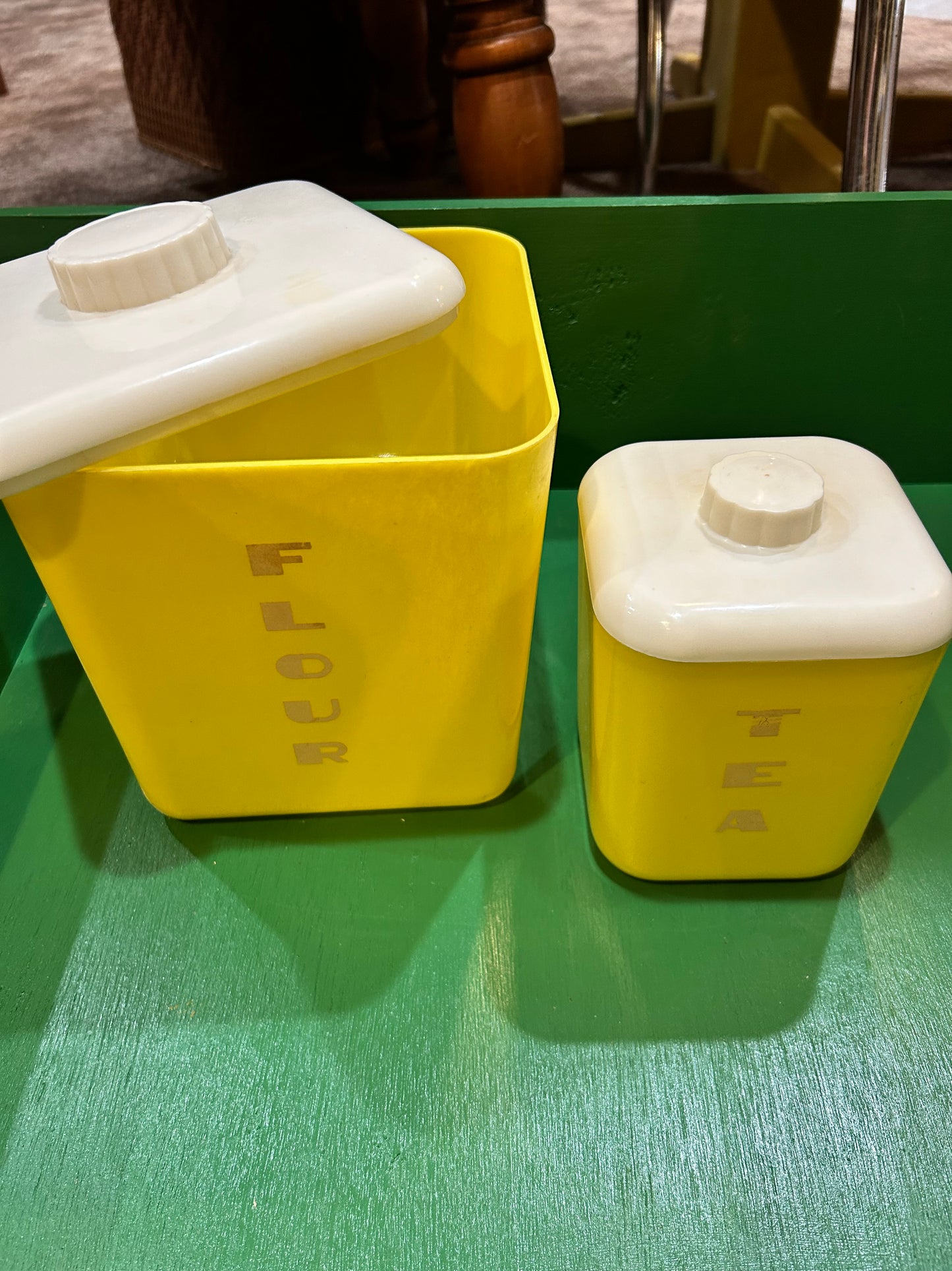 Vintage Lustro-ware Yellow Plastic Testing Canisters- Flour and Tea