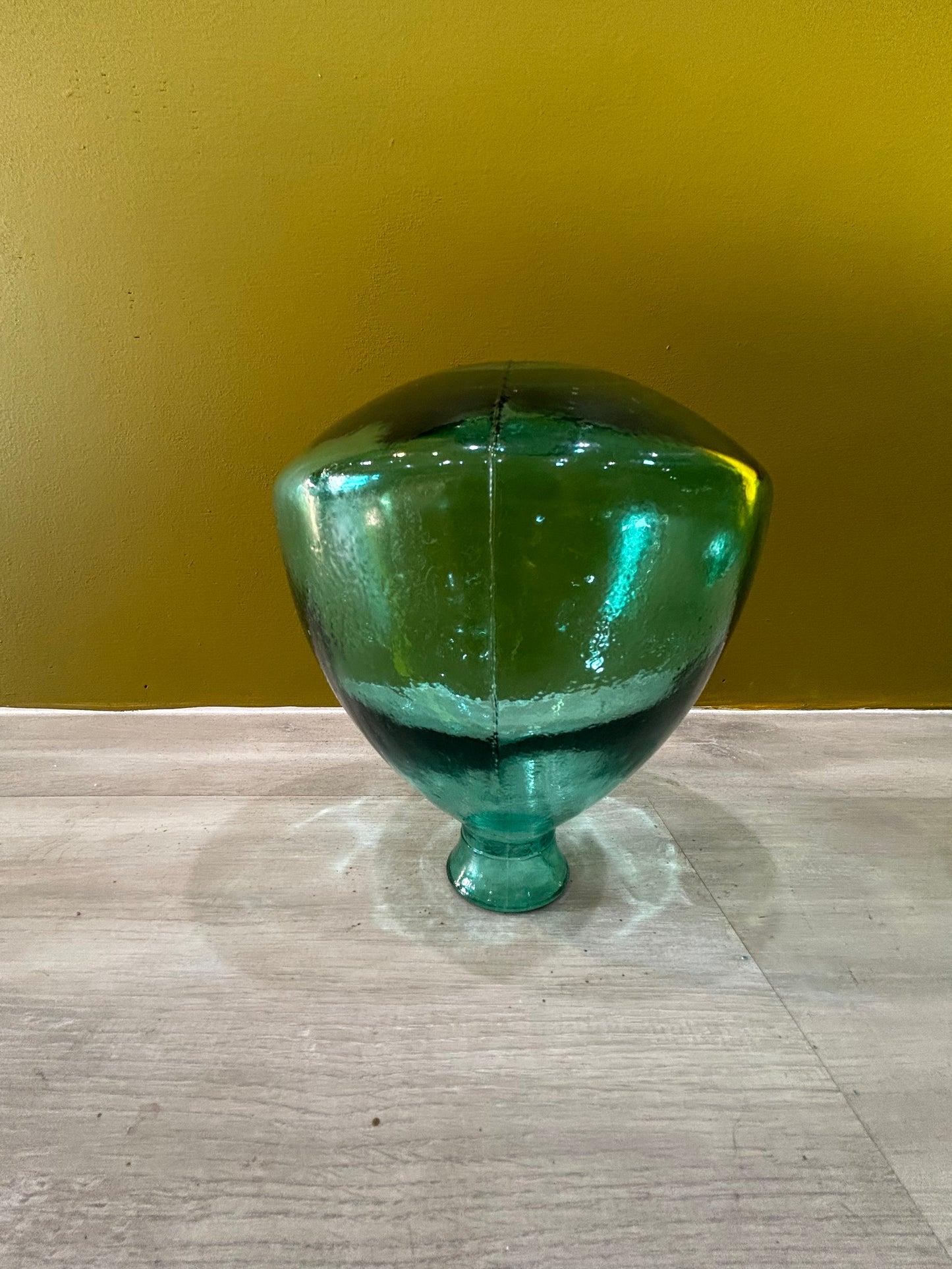 Vintage Green Glass Vase with Cutting