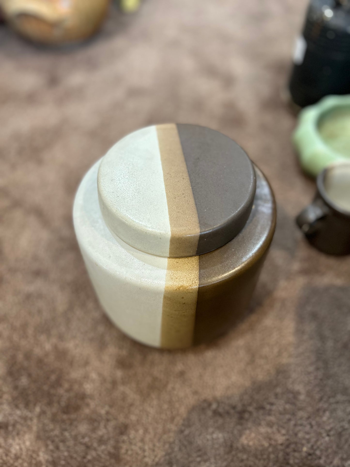 Vintage McCoy Sandstone Canister and 5 Sandstone Mugs- Set of 6