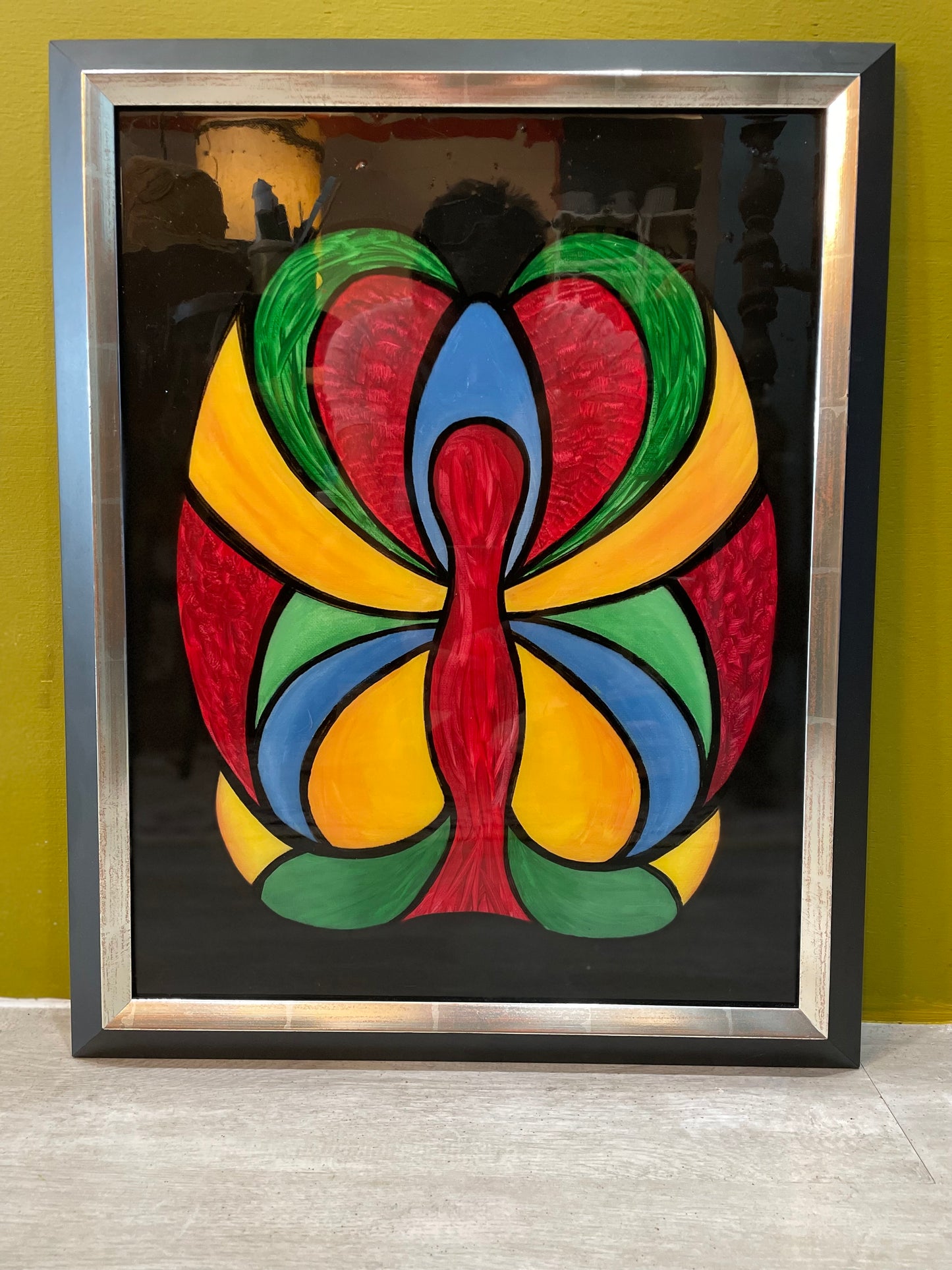 Set of 2 Abstract Flower And Butterfly on Canvas- Primary Colors- Signed Originals