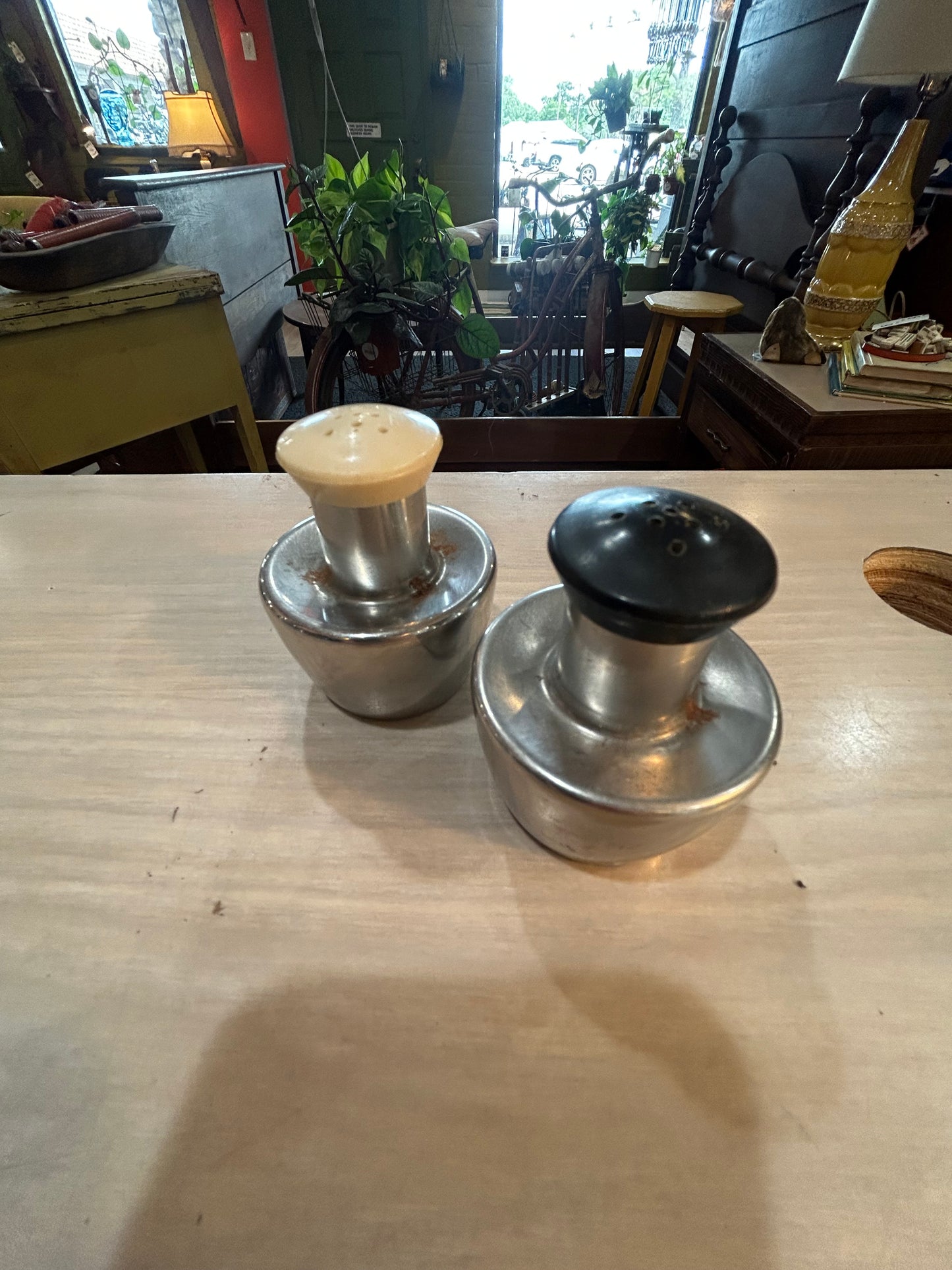 Vintage Stainless Steel Salt and Pepper Shakers- MCM